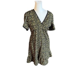Urban outfitters black yellow dainty floral dress cottagecore women small